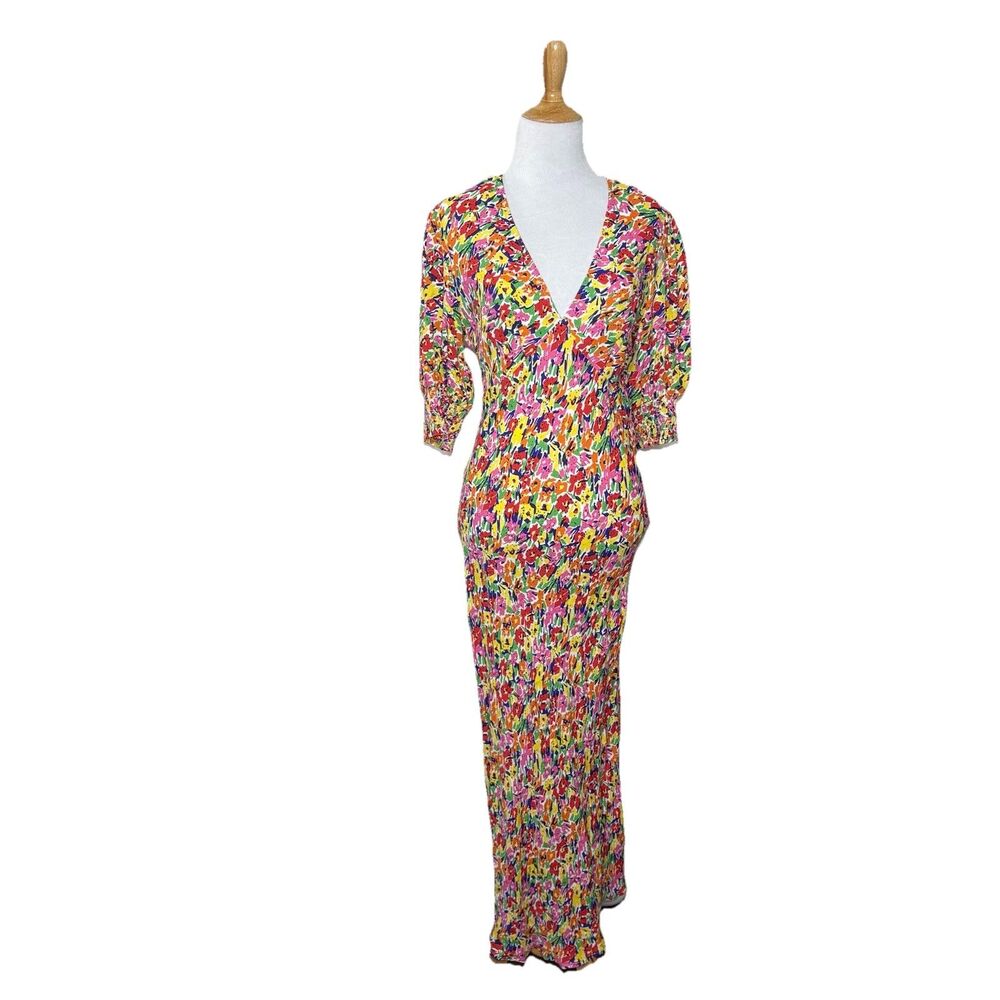 Rixo For Target Multi Floral Deep V Neck Maxi 3/4 Sleeve Dress Size 2 New NWT